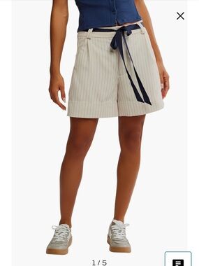 Free People Perfect Prep Trouser Shorts in Ivory/Black Combo NWOT Retail $98